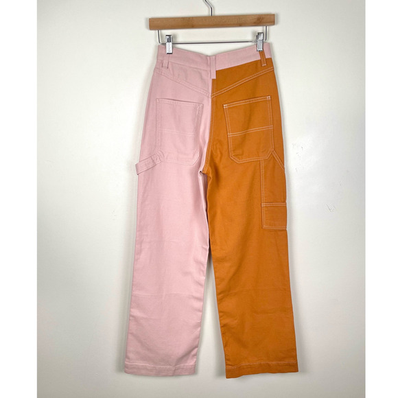 Topshop Jeans Womens 4 Pink Orange Carpenter Straight Leg High Rise Skater Prep - Picture 2 of 9